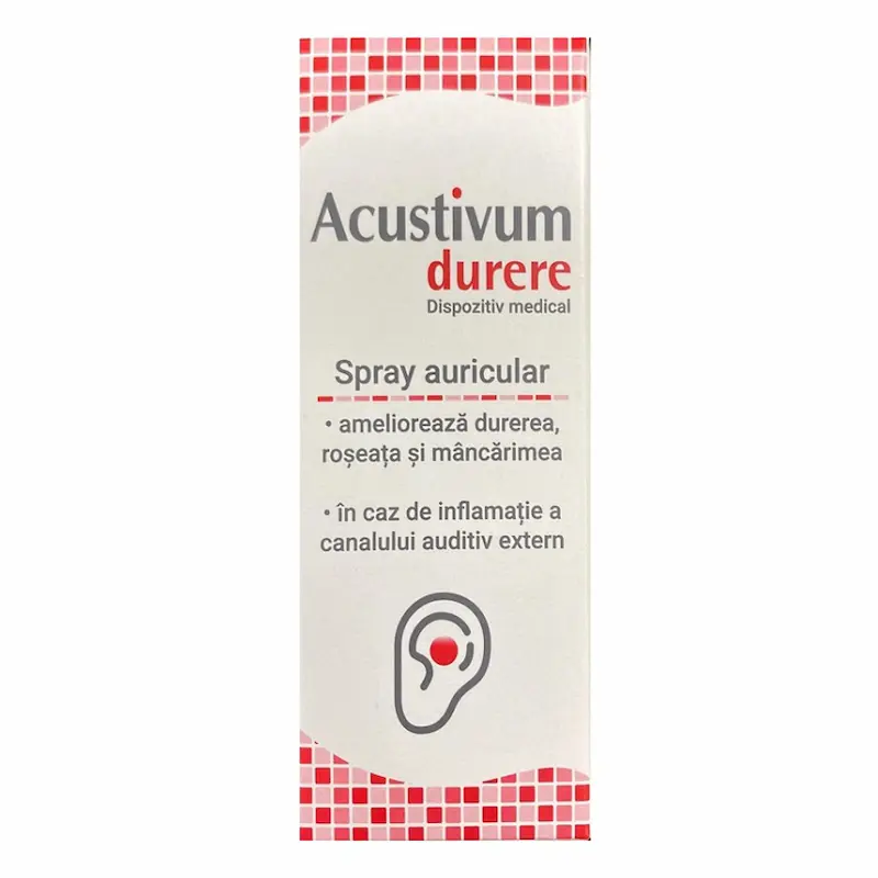 Acustivum Zdrovit spray auricular 20 ml pentru durere, roșeață și mâncărime la nivelul canalului auditiv extern