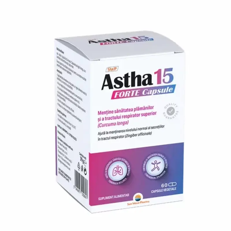 Astha 15 Forte Sun Wave Pharma 60 capsule vegetale cu extracte din plante pentru căi respiratorii și imunitate