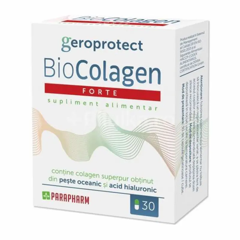 BioColagen Forte Parapharm 30 capsule cu colagen din pește oceanic și acid hialuronic