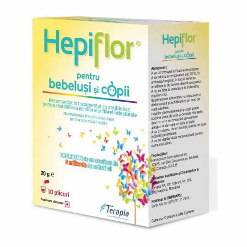 Hepiflor Terapia 10 plicuri probiotic pentru bebeluși și copii, cu 5 miliarde de culturi vii