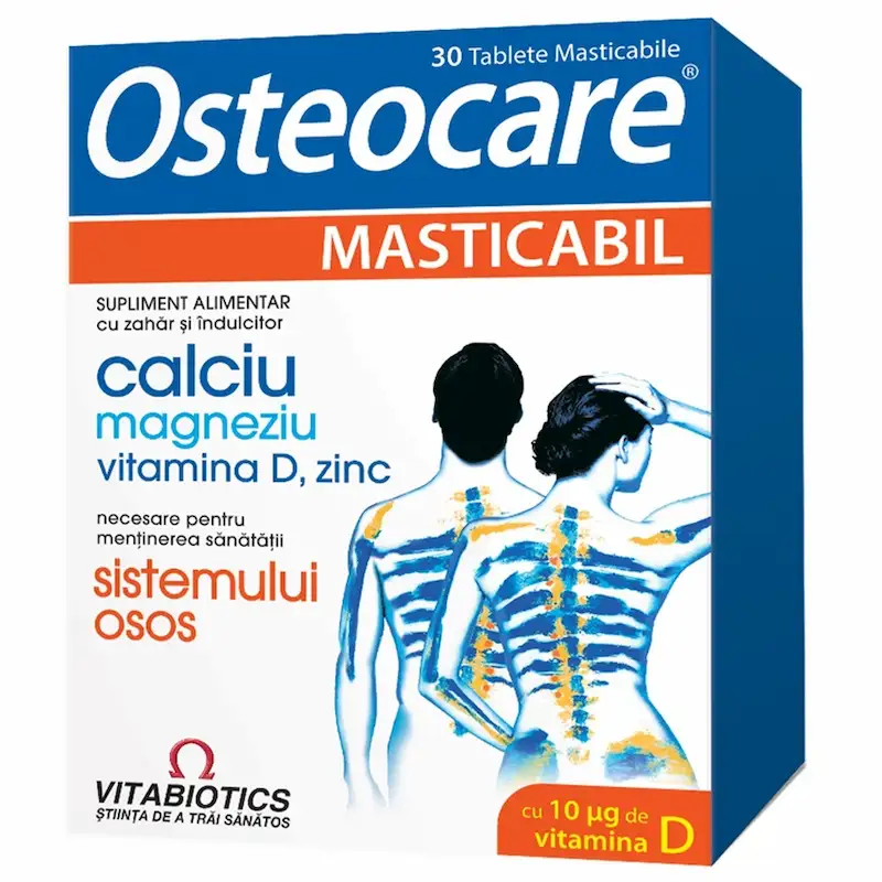 Osteocare Masticabil Vitabiotics 30 comprimate cu calciu, magneziu, zinc și vitamina D3 pentru sănătatea oaselor și dinților