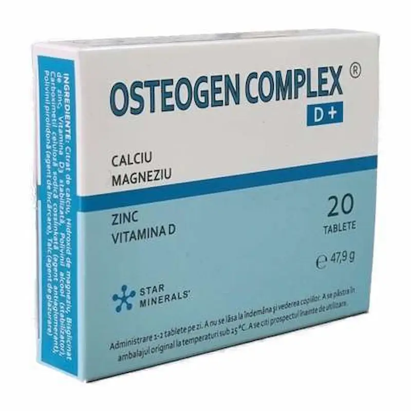 Osteogen Complex 20 Tablete cu Calciu, Magneziu, Zinc și Vitamina D3
