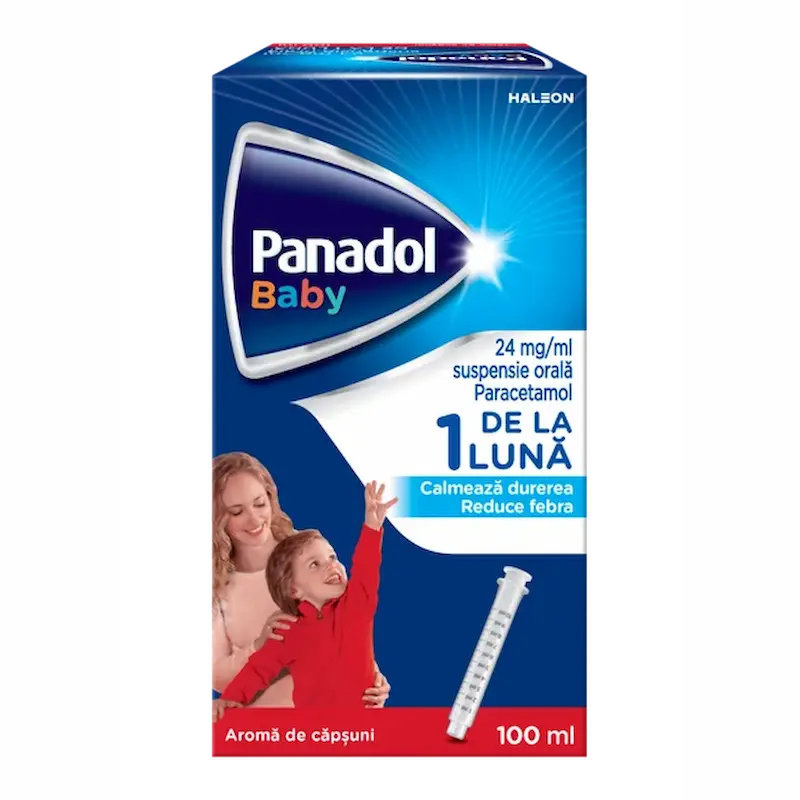 Panadol Baby Haleon 100 ml suspensie orală cu paracetamol 24 mg/ml pentru febră și durere la copii