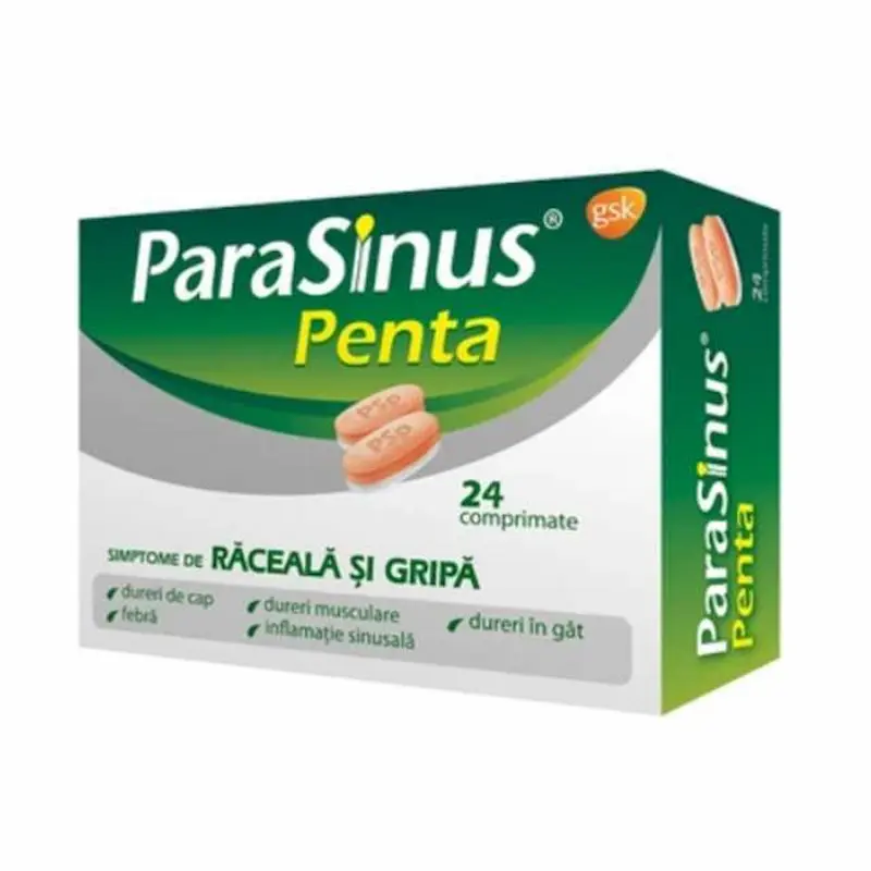 ParaSinus Penta GSK 24 comprimate pentru simptome de răceală și gripă, febră și congestie nazală