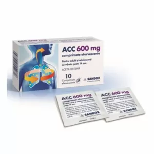 ACC 600 mg Sandoz 10 comprimate efervescente cu acetilcisteină pentru secreții bronșice vâscoase