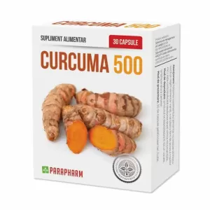 Curcuma 500 Parapharm 30 capsule cu extract de curcuma și seleniu pentru tiroidă, imunitate, păr și unghii