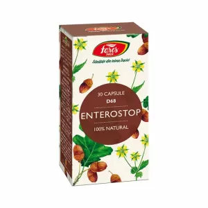 Enterostop Fares 30 capsule cu cărbune medicinal și plante pentru confort digestiv în tranzit intestinal accelerat