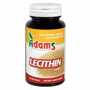 Lecitină 1200 mg Adams 30 capsule cu vitamina E pentru perioade de solicitare intelectuală