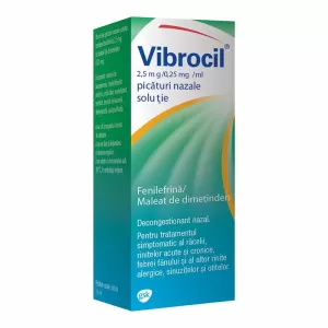 Vibrocil GSK picături nazale soluție 15 ml cu fenilefrină și dimetinden pentru congestie nazală