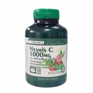 Vitamina C 1000 mg cu Măceș și Acerola 100 comprimate cu aromă de lămâie