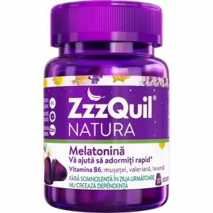 ZzzQuil Natura 30 jeleuri cu melatonină 1 mg, vitamina B6 și extracte vegetale pentru reducerea timpului de adormire