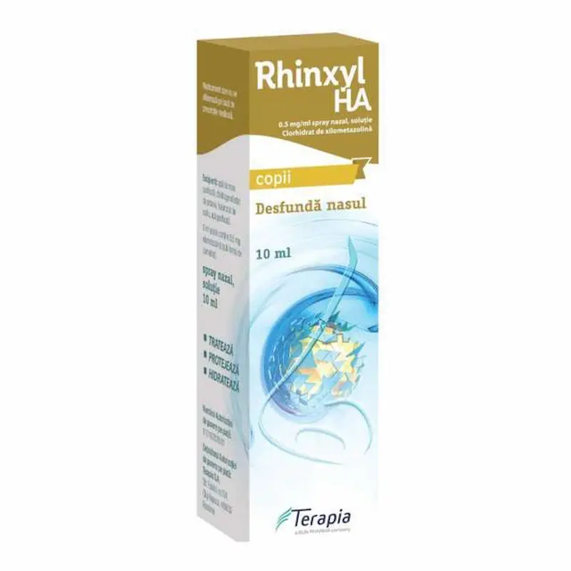 Rhinxyl HA Terapia spray nazal 10 ml cu xilometazolină și acid hialuronic pentru congestie nazală la copii
