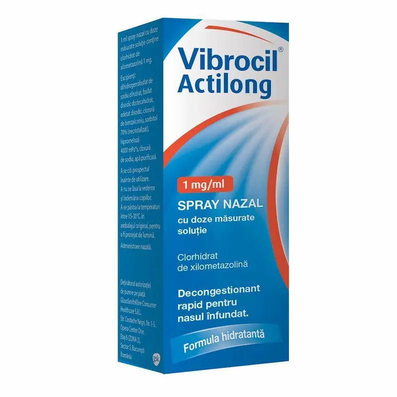 Vibrocil Actilong GSK spray nazal 10 ml cu xilometazolină pentru nas înfundat